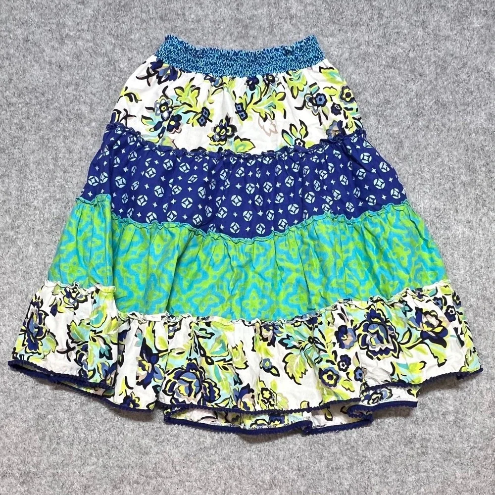 The Childrens Place Girls Tiered Floral Skirt Blue Green Size‎ 10 Smocked Waist